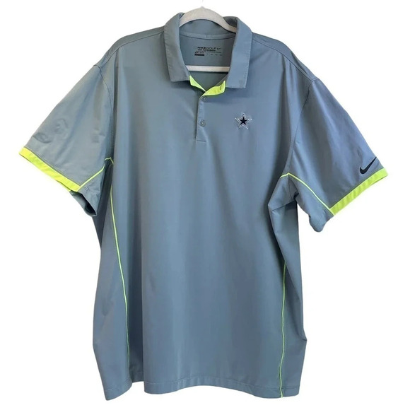 Nike Golf Tour Performance Mens XXL Light Blue/Lime Trim CowboysLogo Shirt FLAW - Picture 1 of 13